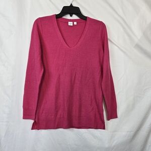 Gap Womens Pink True Soft Textured V-Neck Long Sleeve Office Tunic Sweater Small